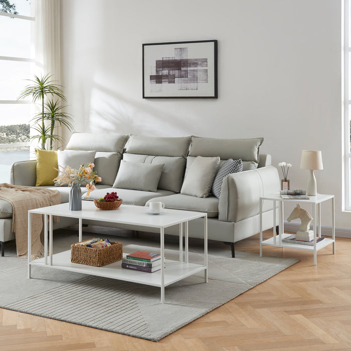 Tavolino Basso Kumlinge in Metallo con Ripiano 47 x 110 x 55 cm Bianco [en.casa]