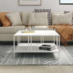 Tavolino Basso Kumlinge in Metallo con Ripiano 40 x 80 x 80 cm Bianco [en.casa]