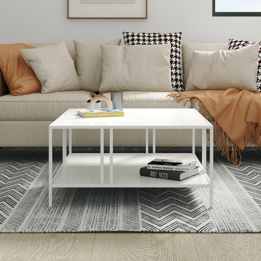 Tavolino Basso Kumlinge in Metallo con Ripiano 40 x 80 x 80 cm Bianco [en.casa]