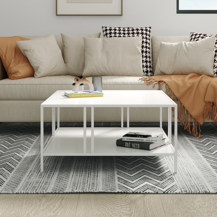 Tavolino Basso Kumlinge in Metallo con Ripiano 40 x 80 x 80 cm Bianco [en.casa]