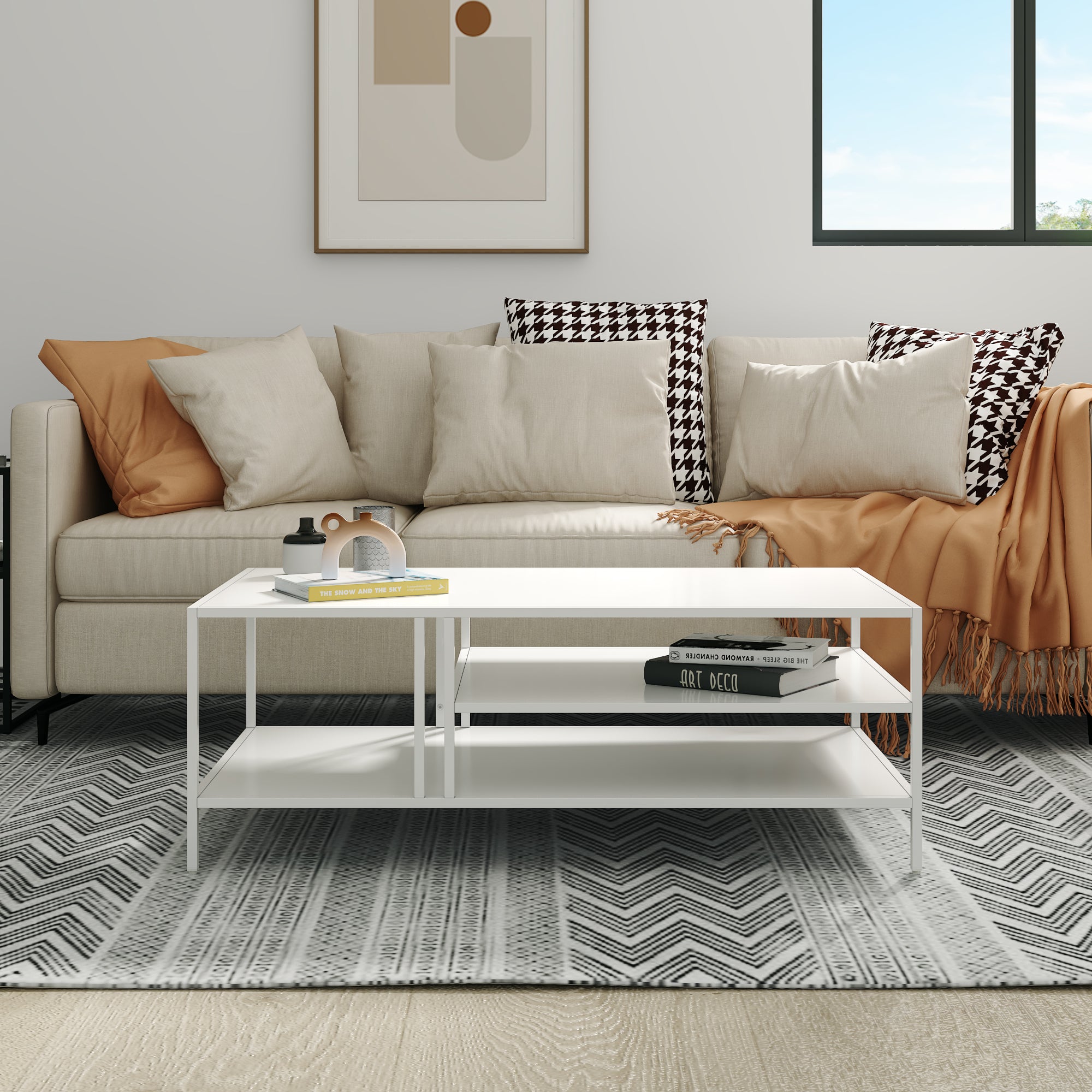 Tavolino Basso Kumlinge in Metallo con Ripiani 40 x 110 x 55 cm Bianco [en.casa]