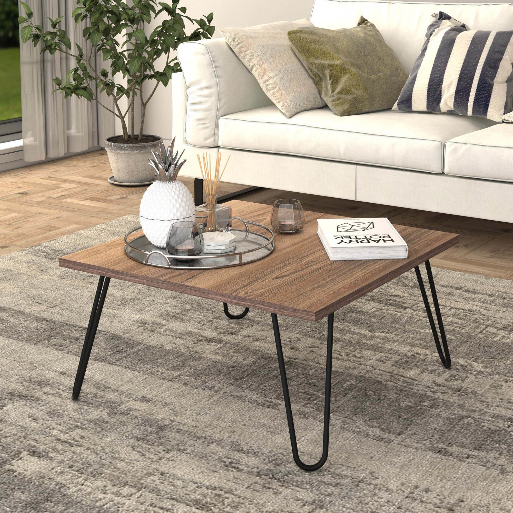 Tavolino Basso da Salotto Tavolino da caffè con Piano Quadrato e Gambe a Forcina 60 x 60 x 30 cm Tavolino Moderno da