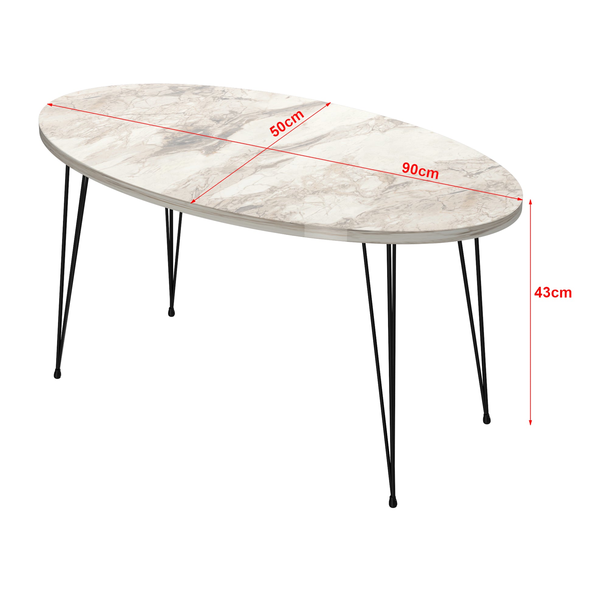 Tavolino Basso da caffè 'Skævinge' (AxLxP) 43 x 90 x 50 cm Tavolino da Salotto con 4 Gambe a Forcina e Piano Ovale -