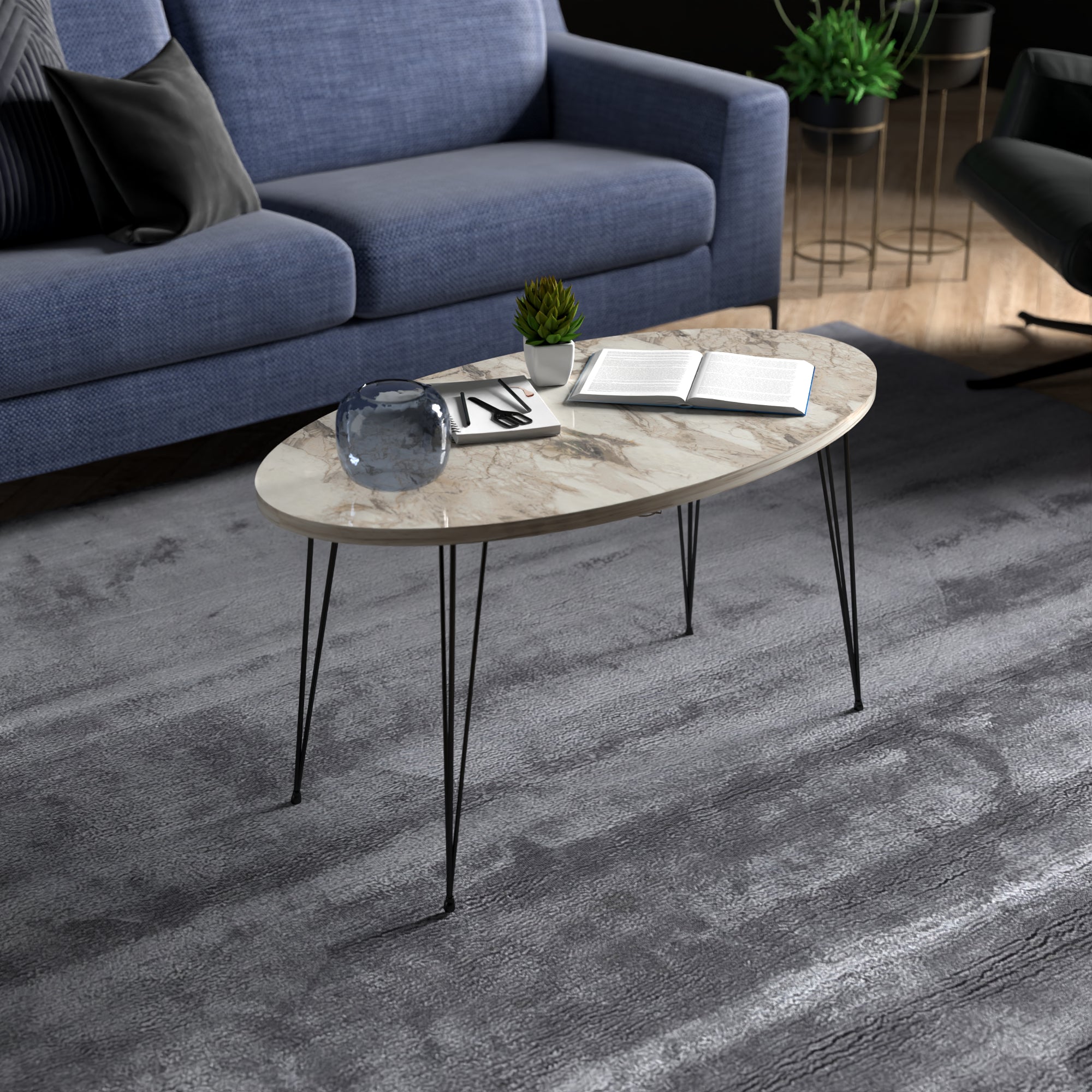 Tavolino Basso da caffè 'Skævinge' (AxLxP) 43 x 90 x 50 cm Tavolino da Salotto con 4 Gambe a Forcina e Piano Ovale -