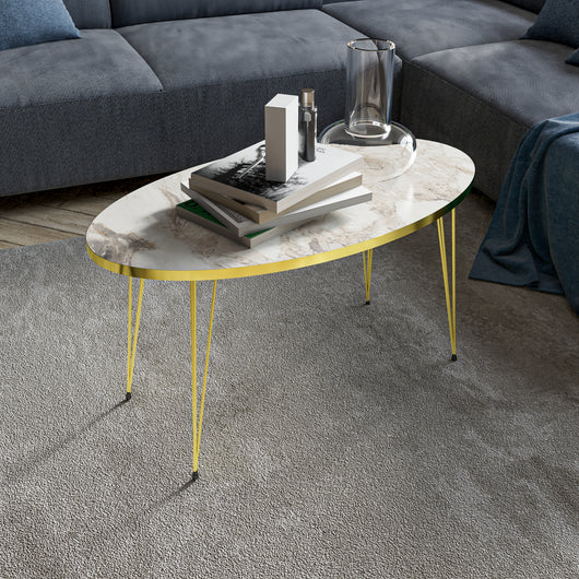 Tavolino Basso da caffè 'Skævinge' (AxLxP) 43 x 90 x 50 cm Tavolino da Salotto con 4 Gambe a Forcina e Piano Ovale -