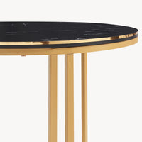 Tavolino Basso da Caffè 'Aulum' Piano Rotondo - Effetto Marmo Nero / Dorato [en.casa]