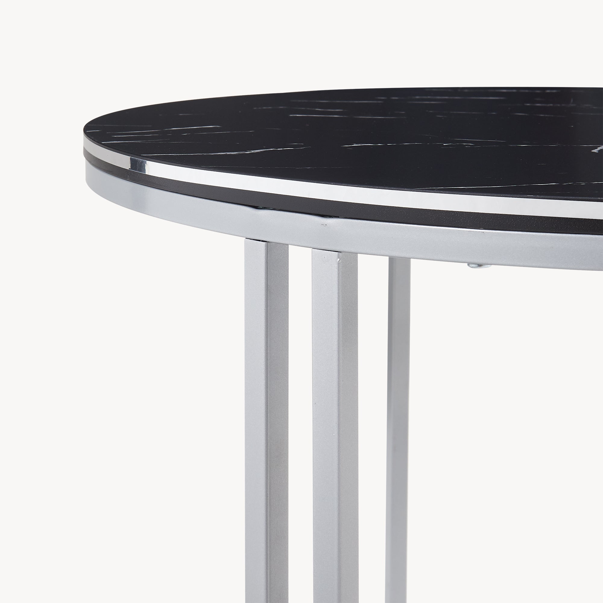 Tavolino Basso da Caffè 'Aulum' Piano Rotondo - Effetto Marmo Nero / Argentato [en.casa]