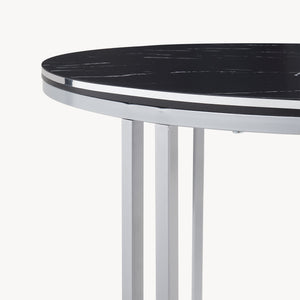 Tavolino Basso da Caffè 'Aulum' Piano Rotondo - Effetto Marmo Nero / Argentato [en.casa]