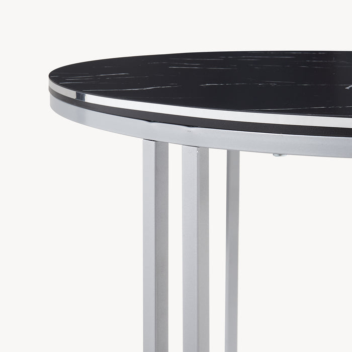 Tavolino Basso da Caffè 'Aulum' Piano Rotondo - Effetto Marmo Nero / Argentato [en.casa]