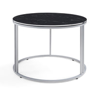 Tavolino Basso da Caffè 'Aulum' Piano Rotondo - Effetto Marmo Nero / Argentato [en.casa]