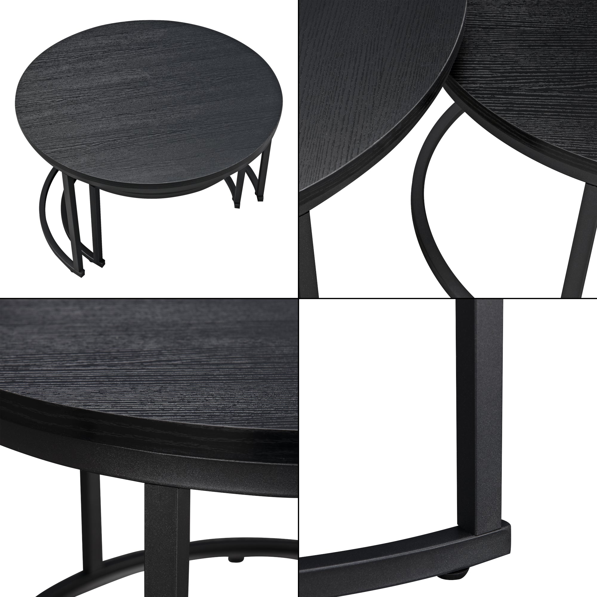 Set Christchurch 2 Tavolini Sovrapponbili con Piani Rotondi - Nero [en.casa]