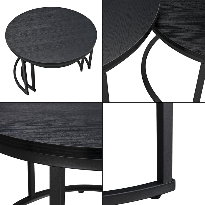 Set Christchurch 2 Tavolini Sovrapponbili con Piani Rotondi - Nero [en.casa]