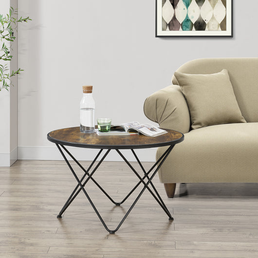 Tavolino Basso da Salotto 'Goskamark' con PianoTondo in Effetto Legno - Gambe in Acciaio [en.casa]