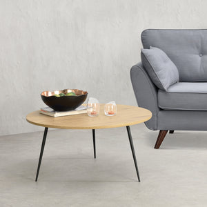 Tavolino Basso da Caffè con Piano Tondo in MDF e Gambe Nere in Acciaio - AxØ : 40x80 cm - Tavolino da Divano/Salotto in