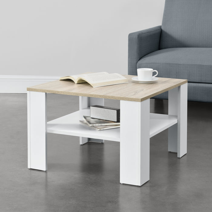 Tavolino Centrale da Salotto Aachen con Piano Quadrato - Bianco / color Rovere [en.casa]