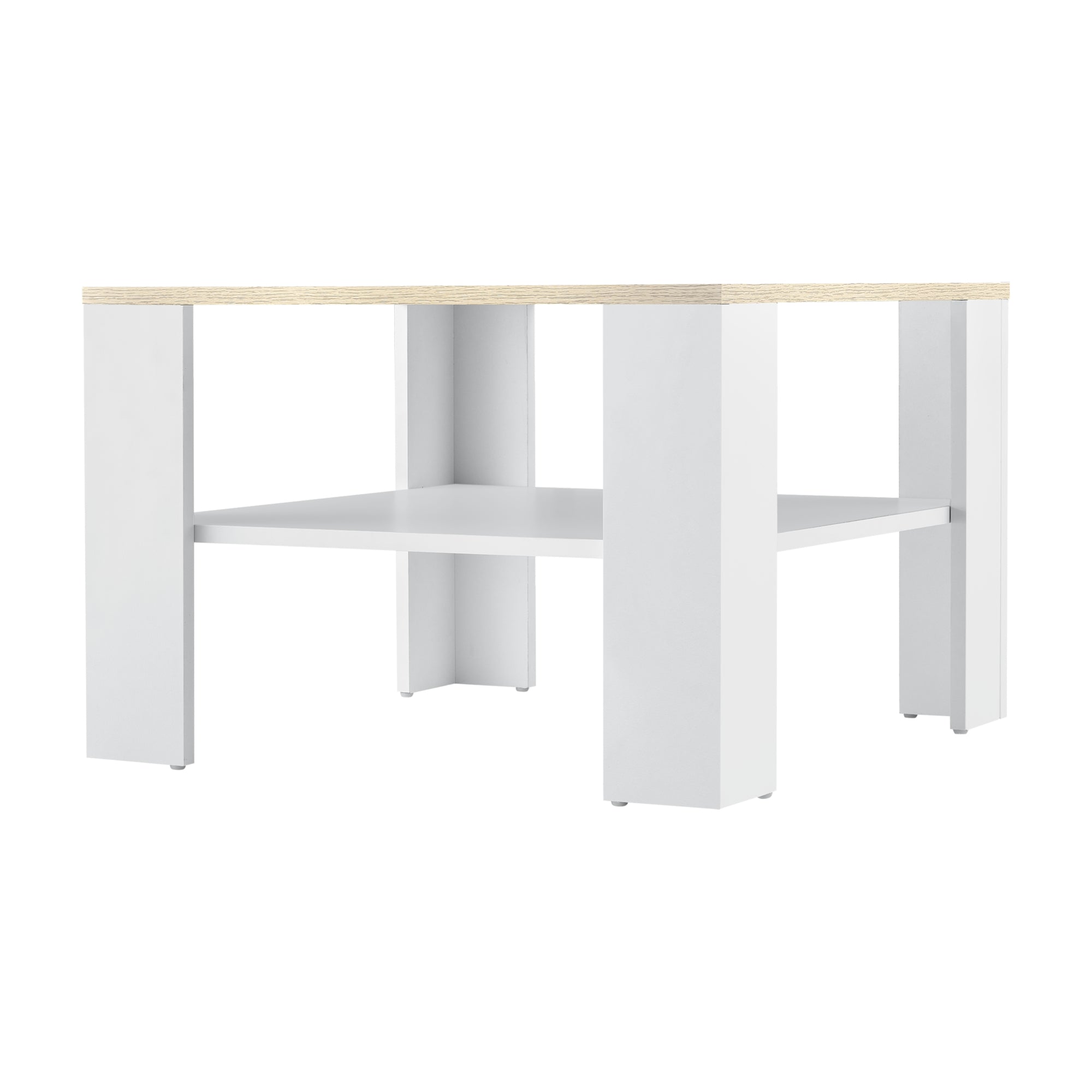 Tavolino Centrale da Salotto Aachen con Piano Quadrato - Bianco / color Rovere [en.casa]