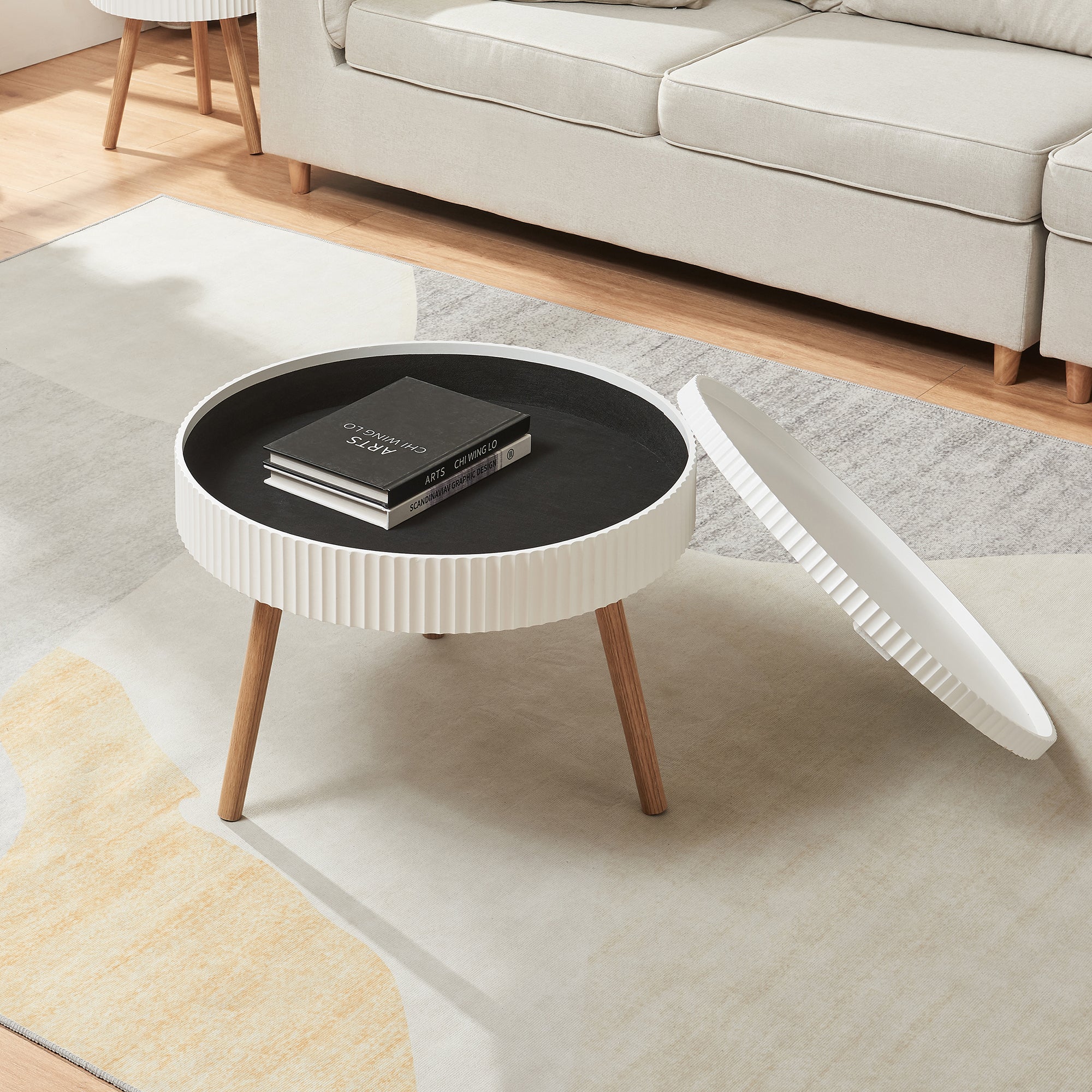 Tavolino Basso da Salotto Bongard 45xØ60 cm, Bianco [en.casa]