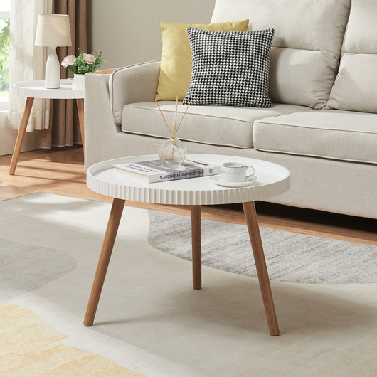 Tavolino Basso Bongard con Piano Rotondo - Bianco [en.casa]