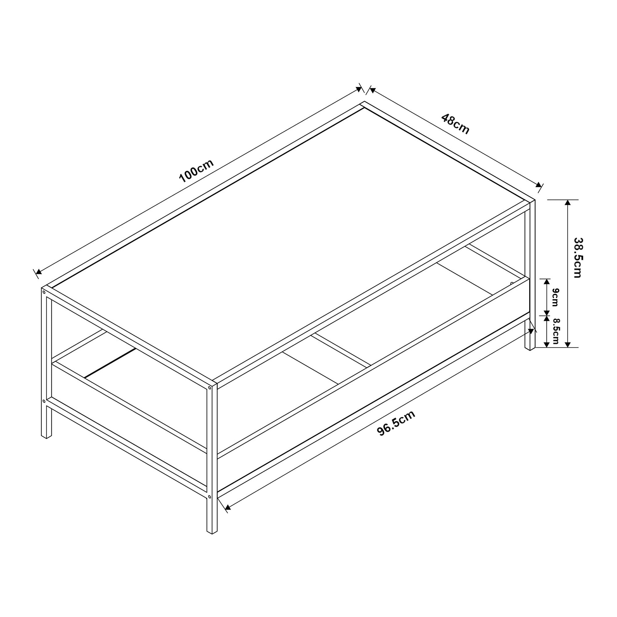 Tavolino da Salotto Belana con 2 Scomparti Aperti 100 x 48 x 39 cm - Nero/Effetto Rovere [en.casa]
