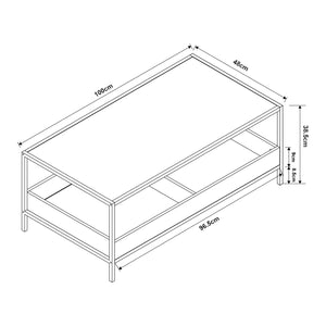 Tavolino da Salotto Belana con 2 Scomparti Aperti 100 x 48 x 39 cm - Nero/Effetto Rovere [en.casa]