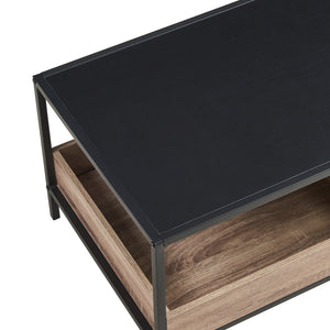 Tavolino da Salotto Belana con 2 Scomparti Aperti 100 x 48 x 39 cm - Nero/Effetto Rovere [en.casa]