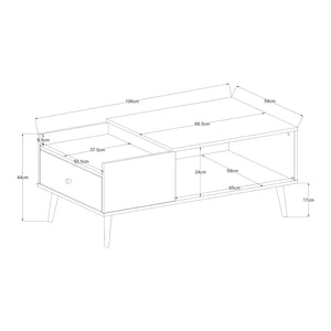 Tavolino Basso da Salotto Hallevil con Cassetto e Vano Aperto 106 x 59 x 44 cm - Bianco [en.casa]