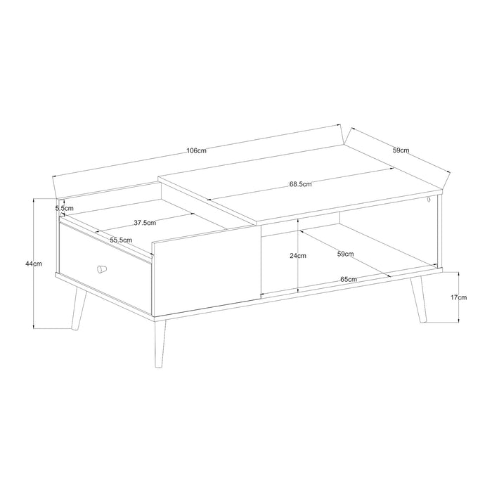 Tavolino Basso da Salotto Hallevil con Cassetto e Vano Aperto 106 x 59 x 44 cm - Bianco [en.casa]