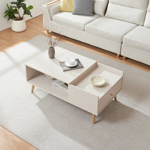 Tavolino Basso da Salotto Hallevil con Cassetto e Vano Aperto 106 x 59 x 44 cm - Bianco [en.casa]