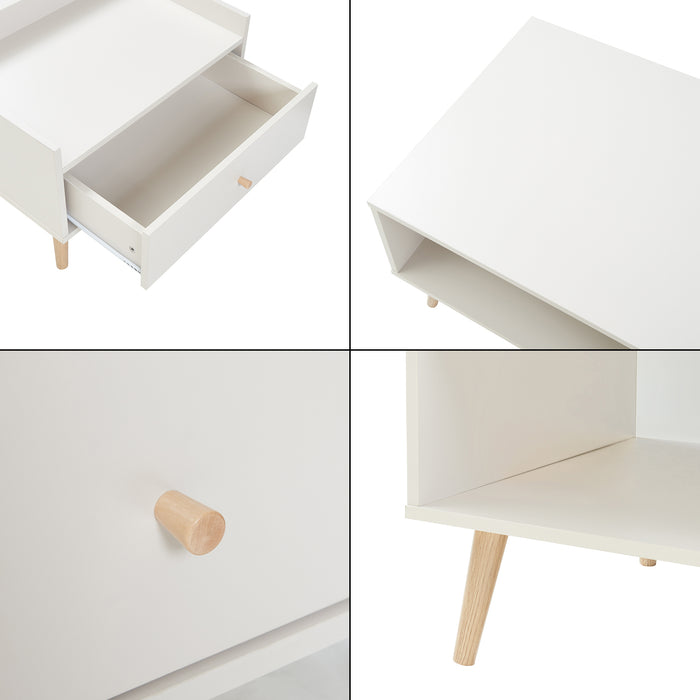 Tavolino Basso da Salotto Hallevil con Cassetto e Vano Aperto 106 x 59 x 44 cm - Bianco [en.casa]