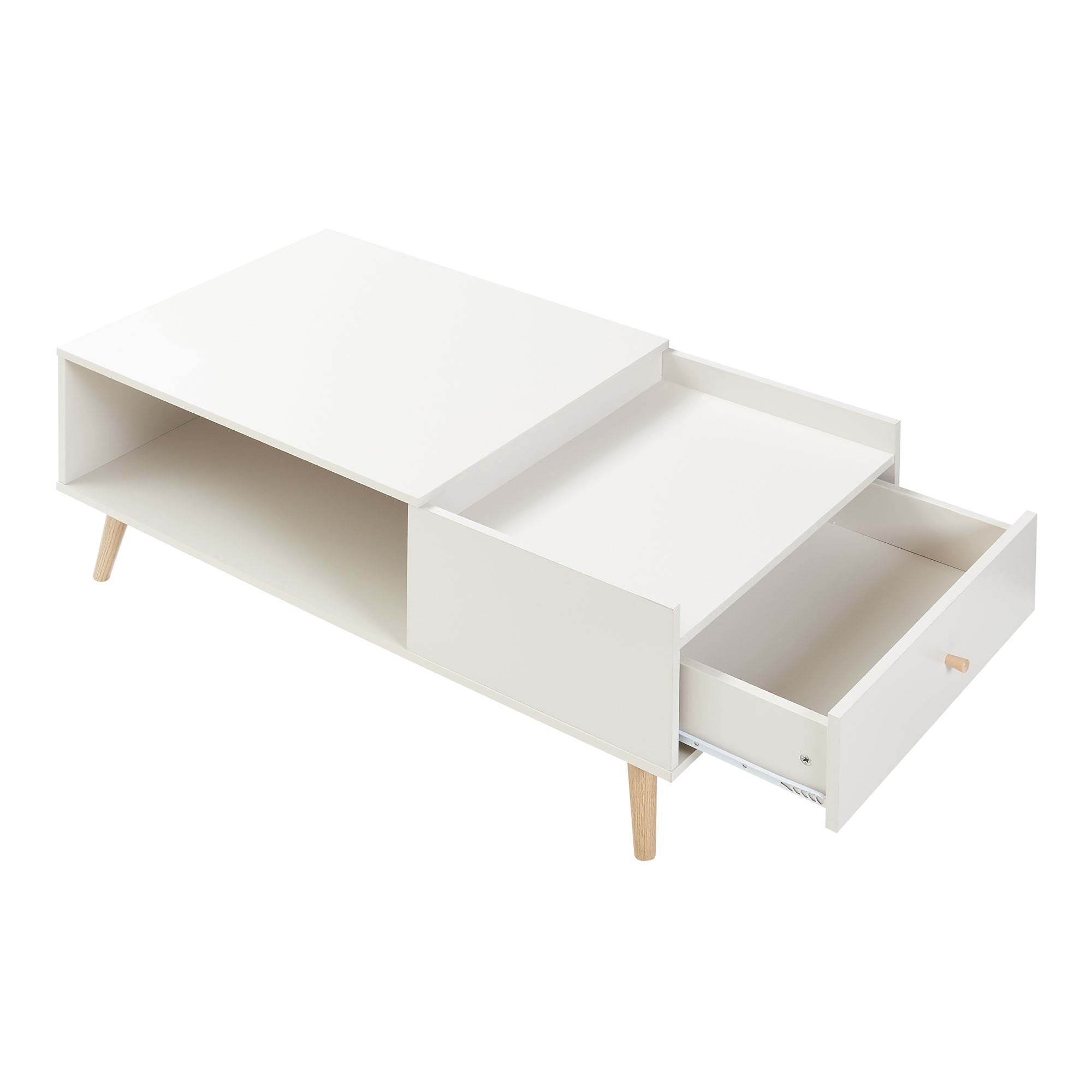Tavolino Basso da Salotto Hallevil con Cassetto e Vano Aperto 106 x 59 x 44 cm - Bianco [en.casa]