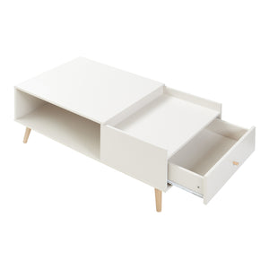 Tavolino Basso da Salotto Hallevil con Cassetto e Vano Aperto 106 x 59 x 44 cm - Bianco [en.casa]