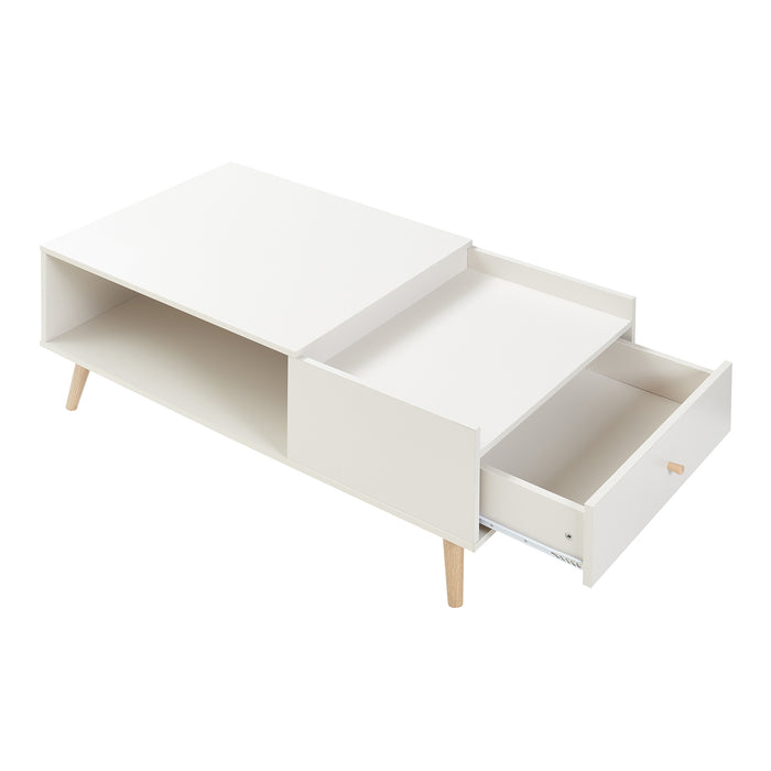 Tavolino Basso da Salotto Hallevil con Cassetto e Vano Aperto 106 x 59 x 44 cm - Bianco [en.casa]