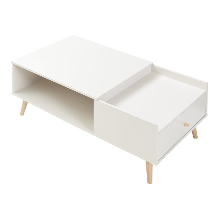 Tavolino Basso da Salotto Hallevil con Cassetto e Vano Aperto 106 x 59 x 44 cm - Bianco [en.casa]