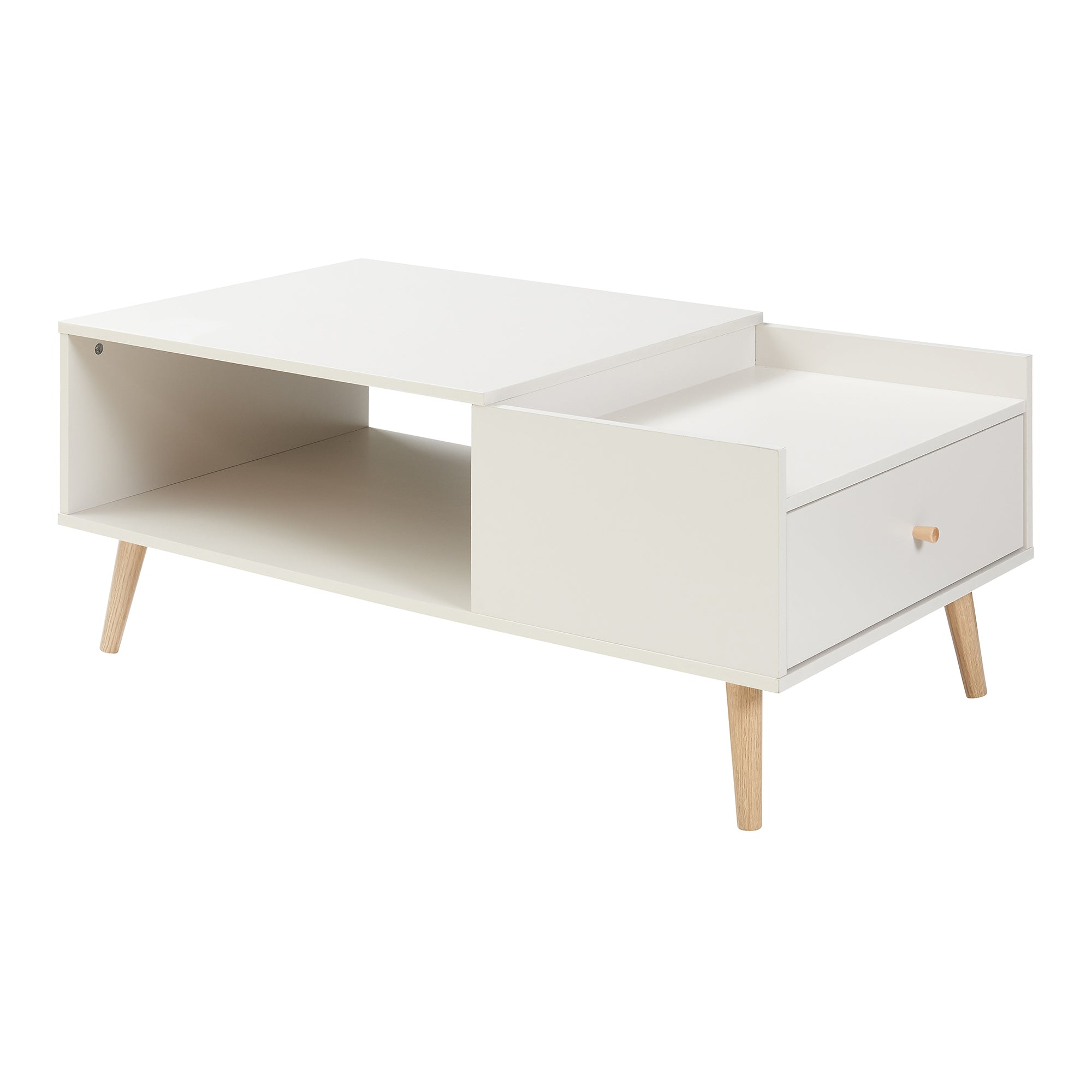 Tavolino Basso da Salotto Hallevil con Cassetto e Vano Aperto 106 x 59 x 44 cm - Bianco [en.casa]