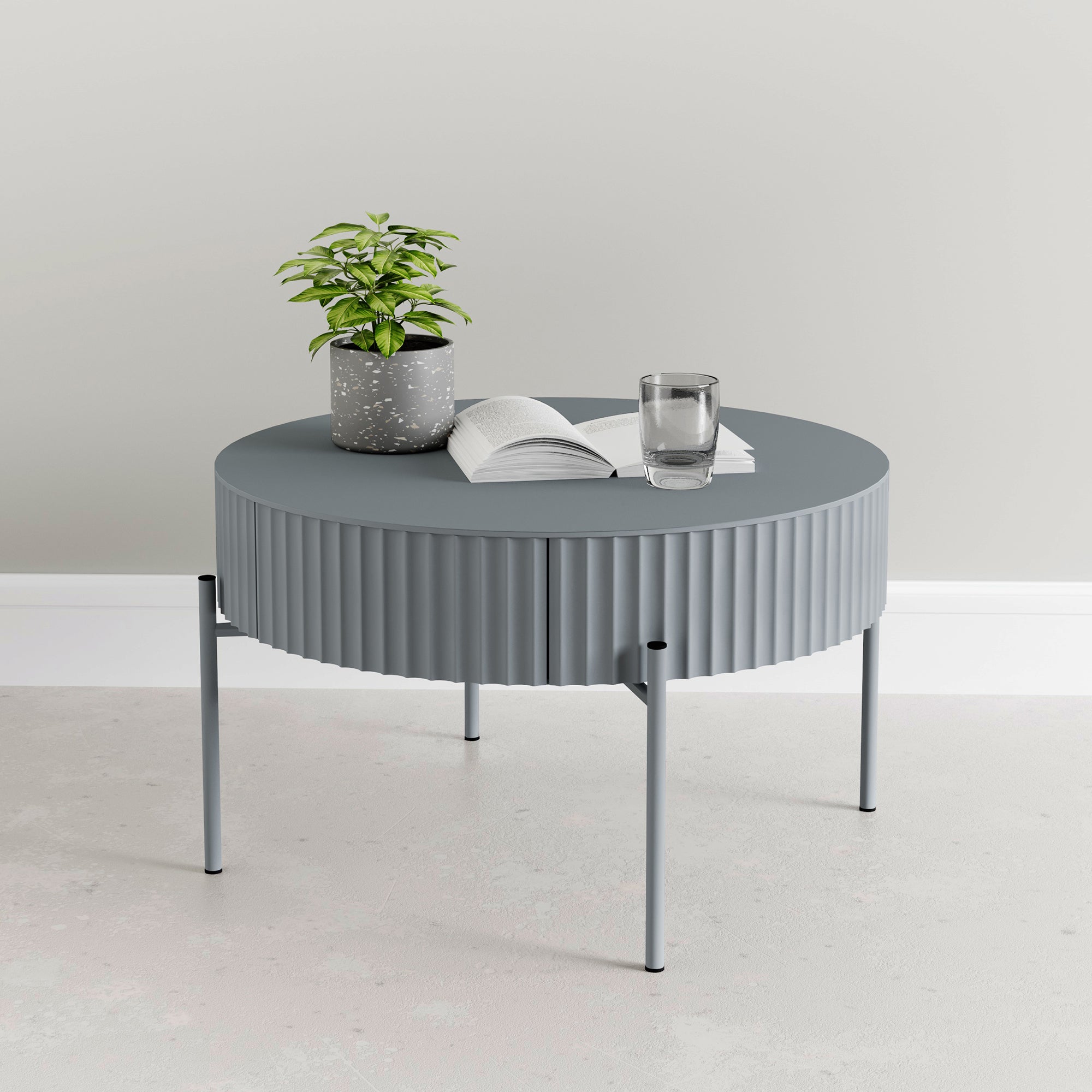 Tavolino da Caffè Rill con Cassetto 36 x Ø60 cm - Grigio [en.casa]