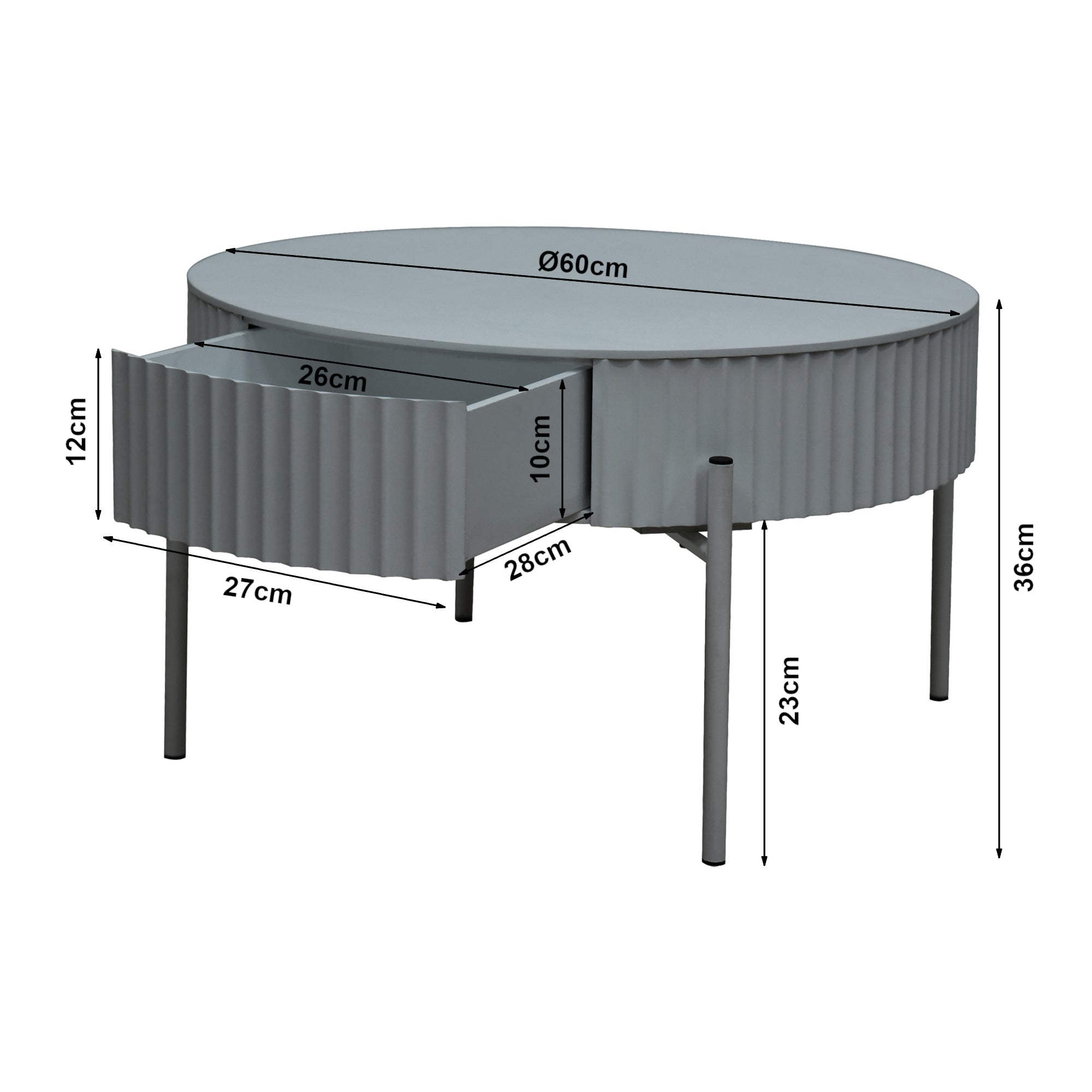 Tavolino da Caffè Rill con Cassetto 36 x Ø60 cm - Grigio [en.casa]