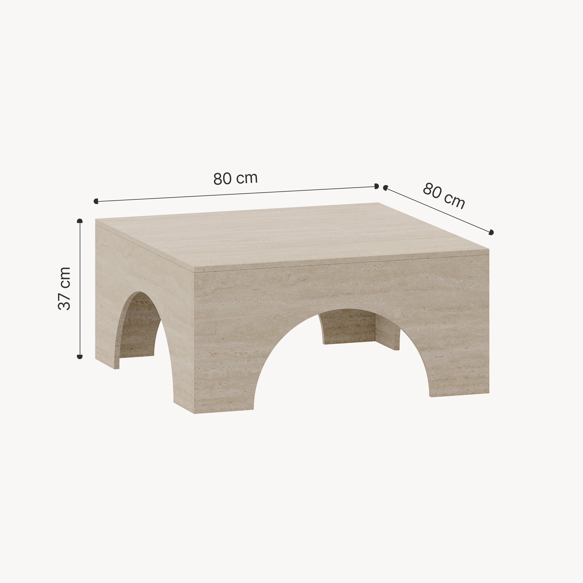 Tavolino da Salotto Vivatka con Piano Quadrato 80 x 80 x 37 cm - Colore Travertino [en.casa]