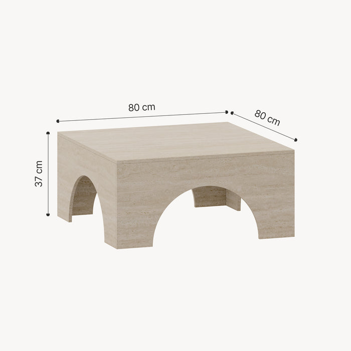 Tavolino da Salotto Vivatka con Piano Quadrato 80 x 80 x 37 cm - Colore Travertino [en.casa]