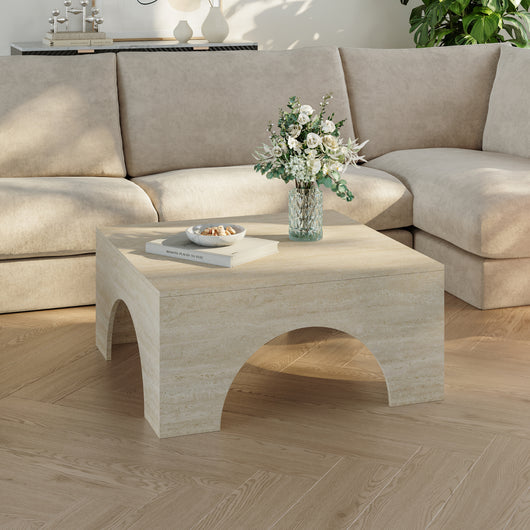 Tavolino da Salotto Vivatka con Piano Quadrato 80 x 80 x 37 cm - Colore Travertino [en.casa]