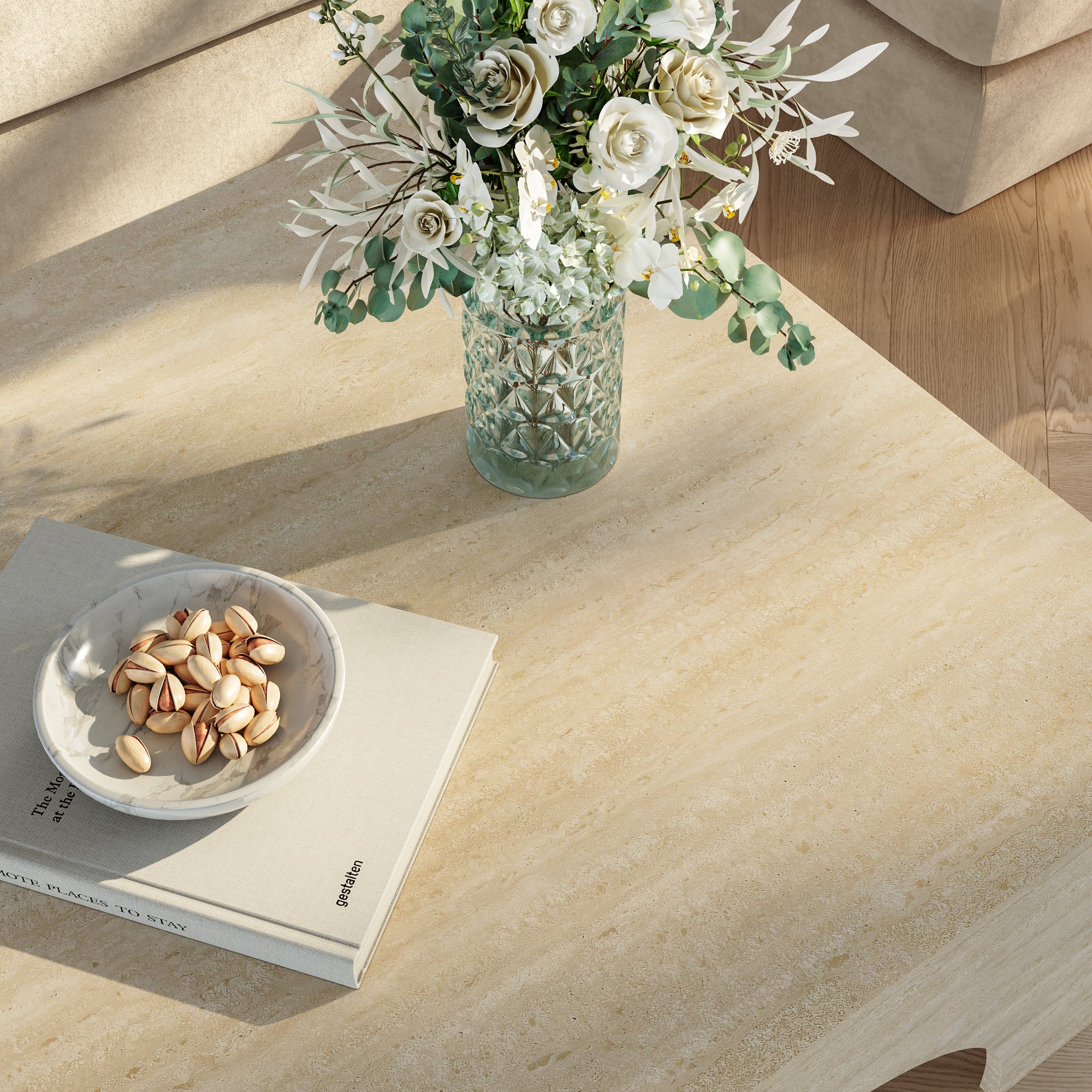 Tavolino da Salotto Vivatka con Piano Quadrato 80 x 80 x 37 cm - Colore Travertino [en.casa]