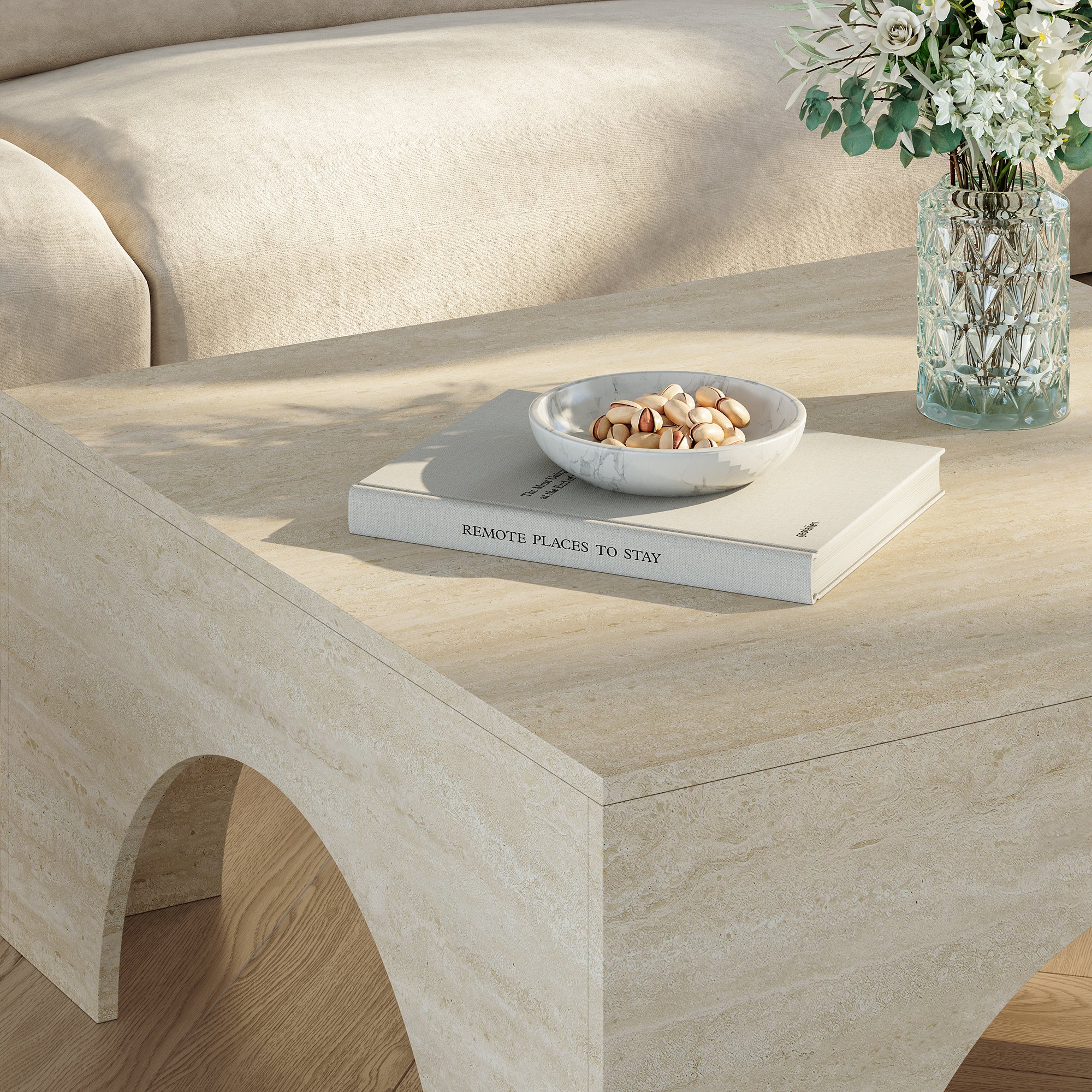 Tavolino da Salotto Vivatka con Piano Quadrato 80 x 80 x 37 cm - Colore Travertino [en.casa]