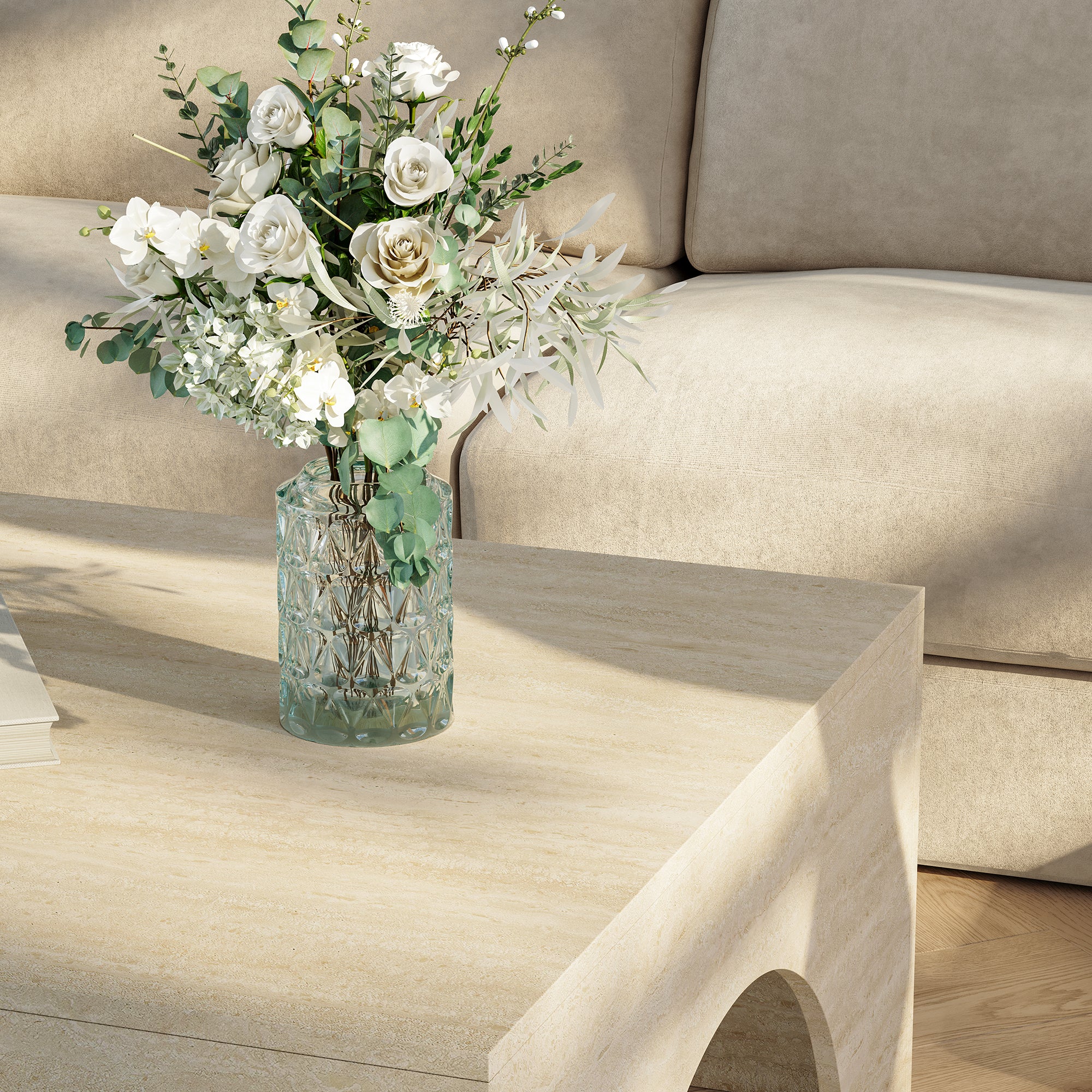 Tavolino da Salotto Vivatka con Piano Quadrato 80 x 80 x 37 cm - Colore Travertino [en.casa]