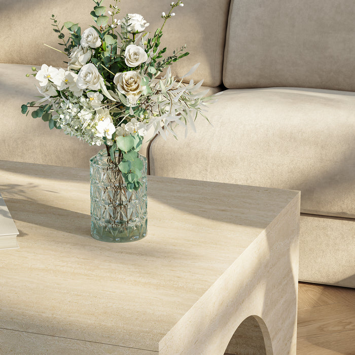 Tavolino da Salotto Vivatka con Piano Quadrato 80 x 80 x 37 cm - Colore Travertino [en.casa]