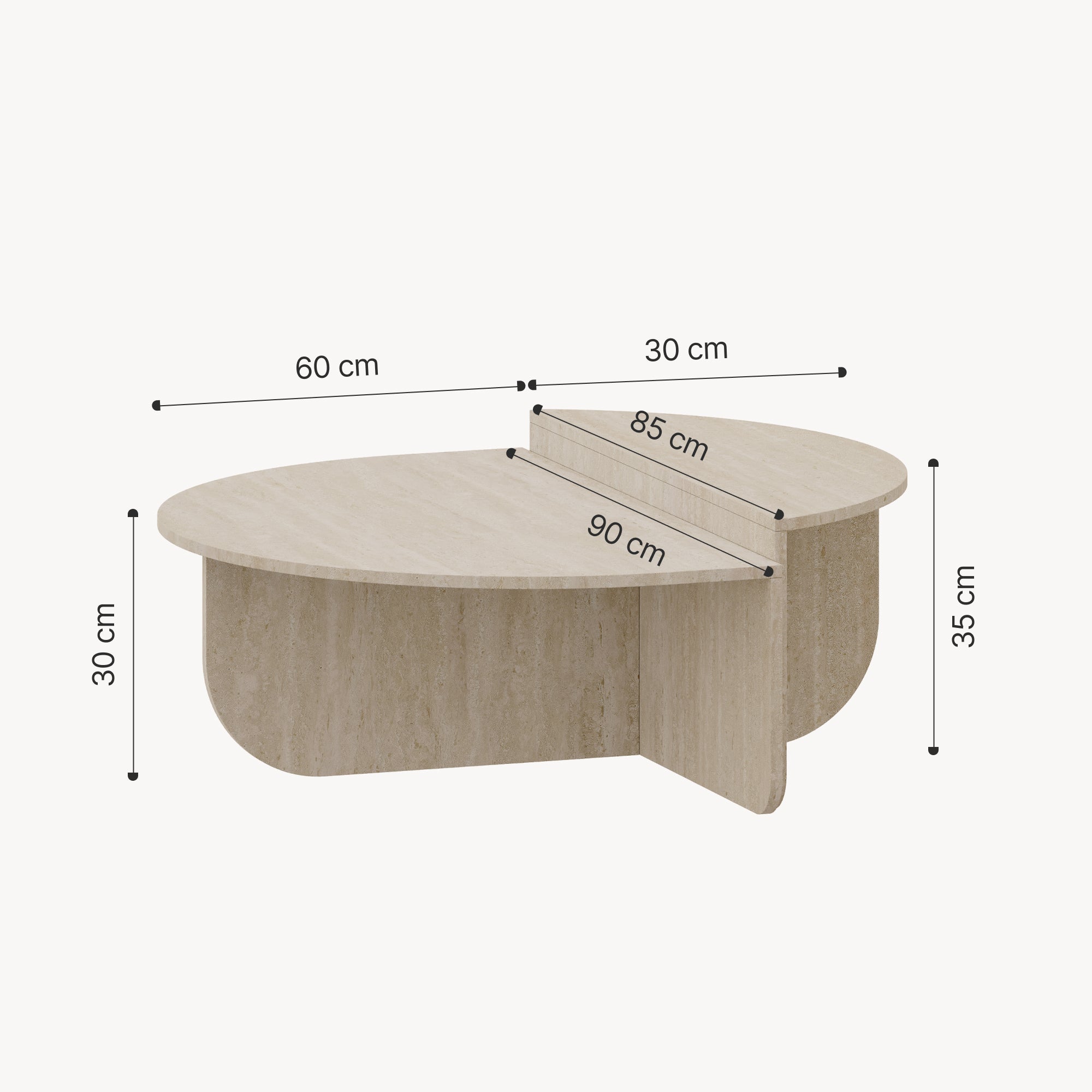Tavolino Basso da Salotto Tondesdaslo con 2 Piani Semicircolari di Diverse Misure - Travertino [en.casa]