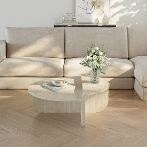 Tavolino Basso da Salotto Tondesdaslo con 2 Piani Semicircolari di Diverse Misure - Travertino [en.casa]