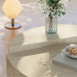 Tavolino Basso da Salotto Tondesdaslo con 2 Piani Semicircolari di Diverse Misure - Travertino [en.casa]