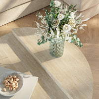 Tavolino Basso da Salotto Tondesdaslo con 2 Piani Semicircolari di Diverse Misure - Travertino [en.casa]