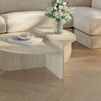 Tavolino Basso da Salotto Tondesdaslo con 2 Piani Semicircolari di Diverse Misure - Travertino [en.casa]