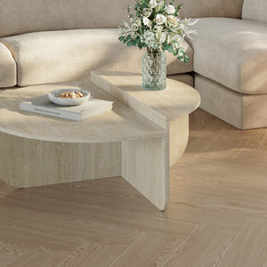 Tavolino Basso da Salotto Tondesdaslo con 2 Piani Semicircolari di Diverse Misure - Travertino [en.casa]