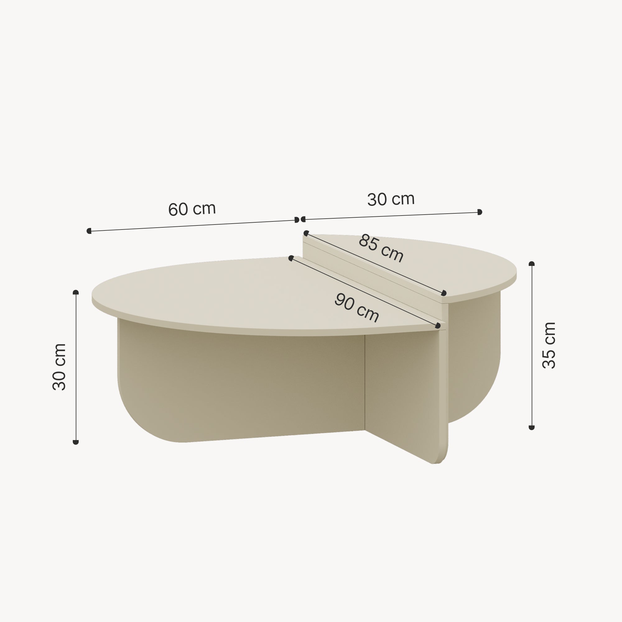 Tavolino Basso da Salotto Tondesdaslo con 2 Piani Semicircolari di Diverse Misure - Sabbia [en.casa]